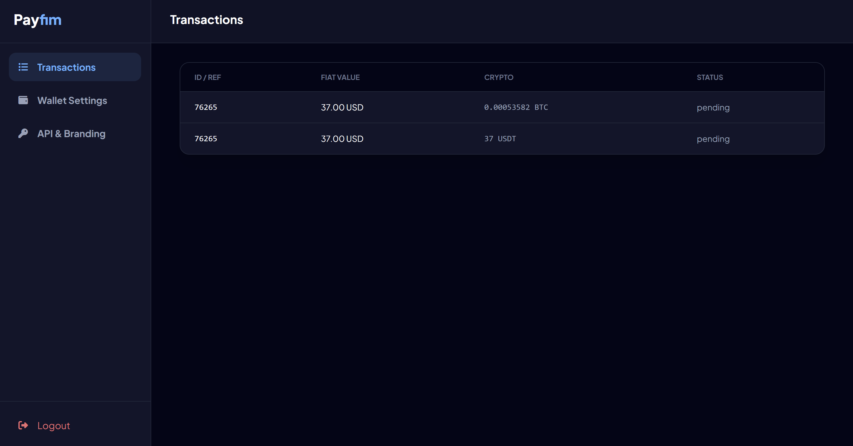Transactions Dashboard