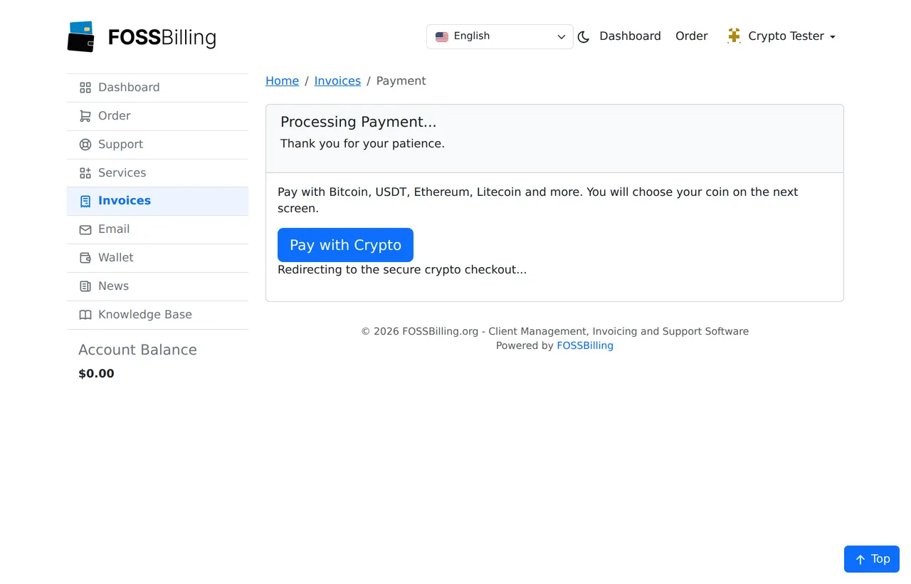 Payment step with the Pay with Crypto button