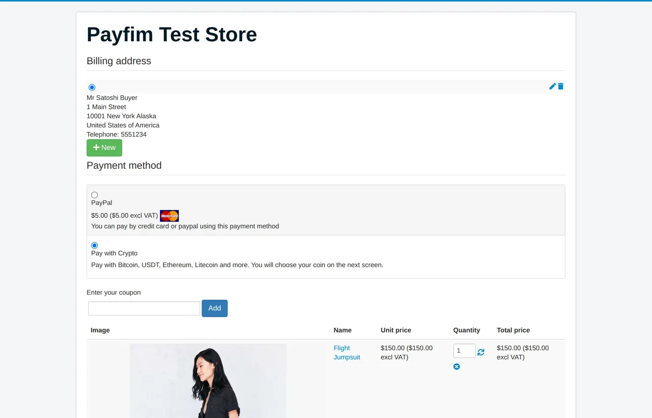 Payment method selection in the HikaShop checkout.